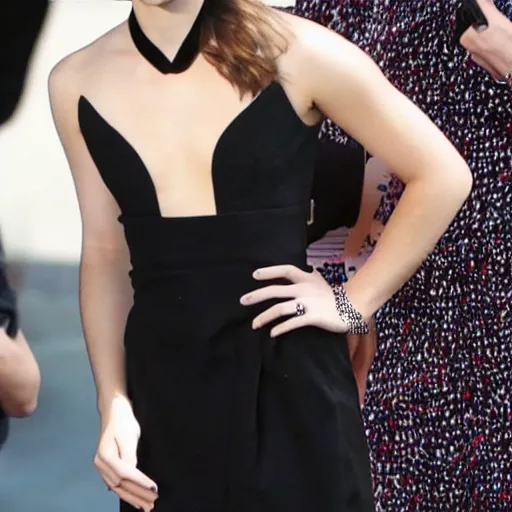 Prompt: Emma Watson in a beautiful dress and nipple stickers