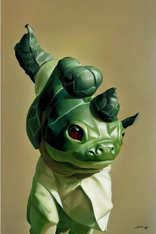 Prompt: bulbasaur, painting by jc leyendecker!! phil hale!, angular, brush strokes, painterly, vintage, crisp