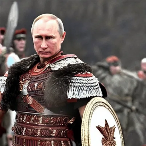 Prompt: Putin as Leonidas in the movie 300