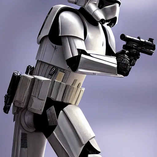 Image similar to an extremely long shot of an imperial stormtrooper in battle position ready to shoot his blaster concept art by Doug Chiang cinematic, realistic painting, high definition, very detailed, extremely high detail, photo realistic, concept art, the Mandalorian concept art style