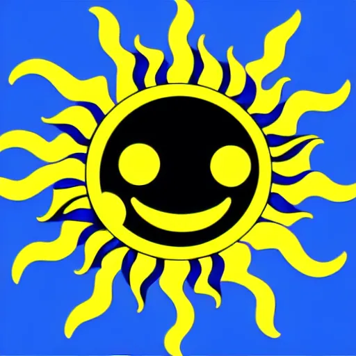 Image similar to a sun cute sun smiling with one tooth vector logo in color scheme black and blue