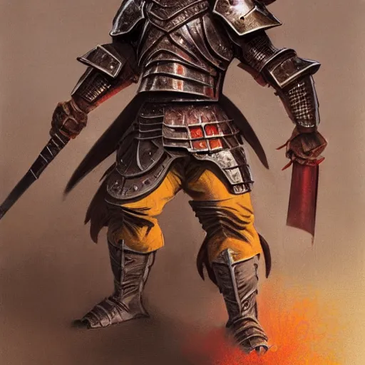 Image similar to quarter length portrait of an armored samurai hobgoblin, d & d, fantasy, greg rutkowski, frank frazetta, alexandre chaudret, boris vallejo, michael whelan, miro petrov, hr giger, magali villeneuve, donato giancola