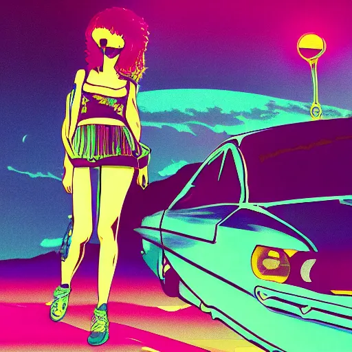 Image similar to lofi vaporwave retro futurism album artwork underground unknown lonely girl