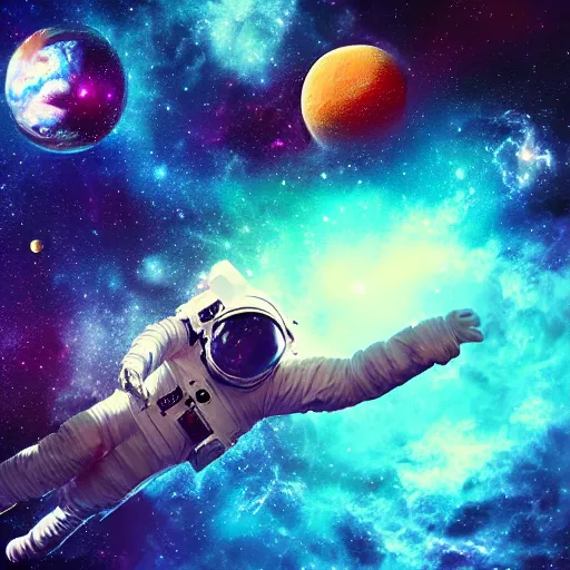 Prompt: astronaut floating in deep space, galaxy, astral, colorful, realism, photo-realistic,