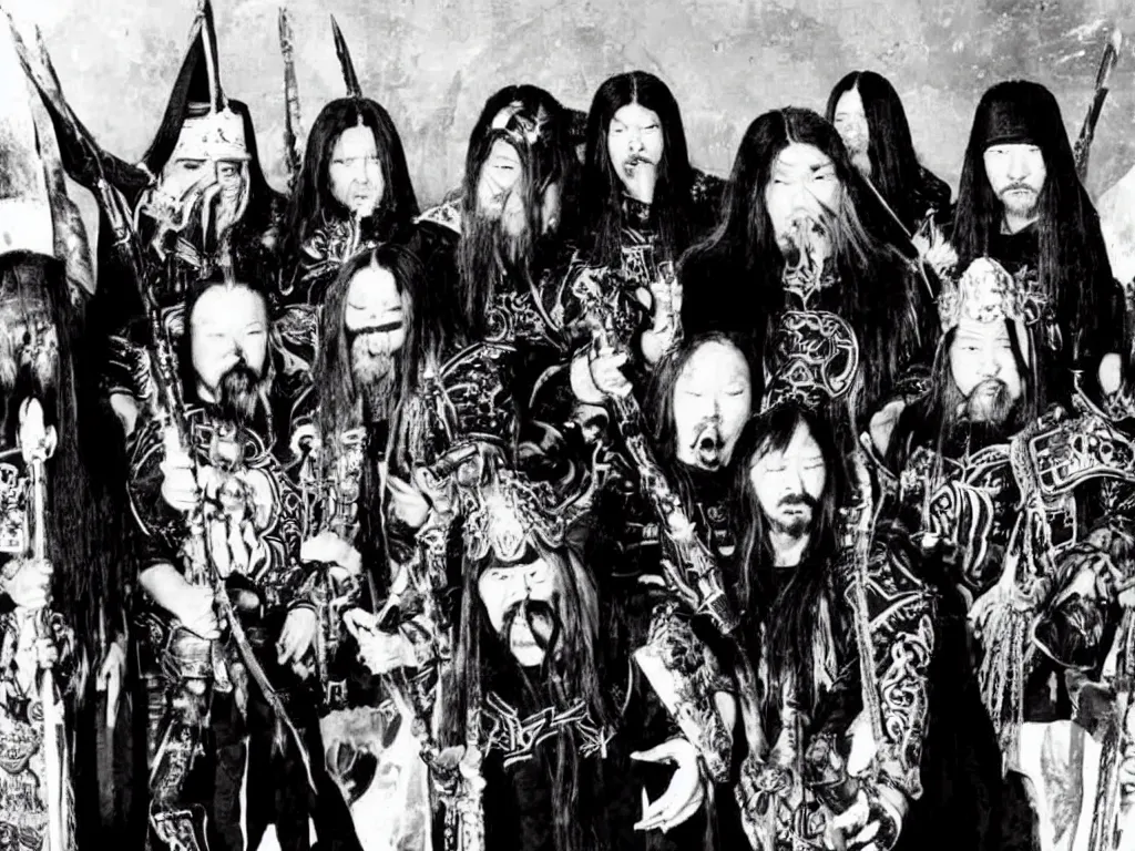 Prompt: Genghis Khan in death metal band