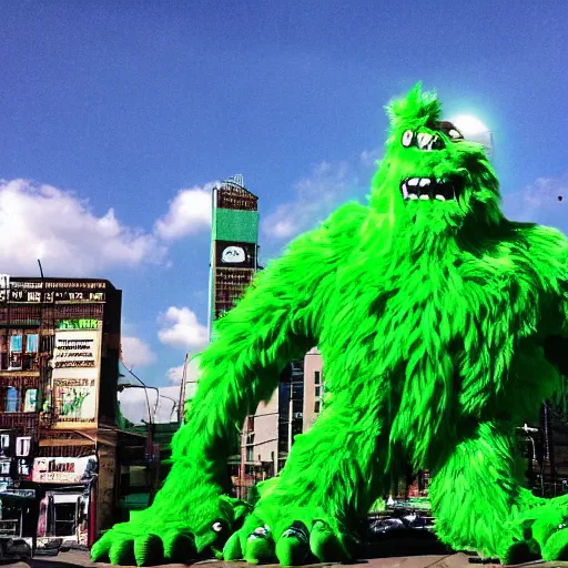 Image similar to green popcorn giant monster destroying city