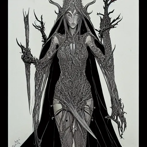 Image similar to centered elven witch,intricate, veins, by Hugo pratt, ultradetailed, charachter design, concept art,