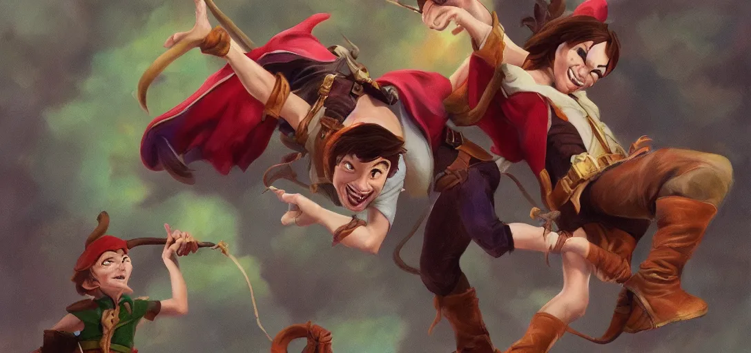 Image similar to peter pan rolling his head on captain hook, artstation