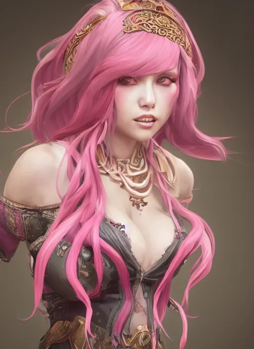 Image similar to seraphine, from league of legends, pink hair, musical instruments, au naturel, hyper detailed, digital art, trending in artstation, cinematic lighting, studio quality, smooth render, unreal engine 5 rendered, octane rendered, art style by klimt and nixeu and ian sprigger and wlop and krenz cushart