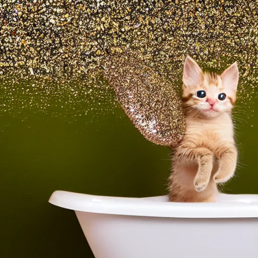 Prompt: kitten bathing itself with a glitter explosion, 8k,award winning photo