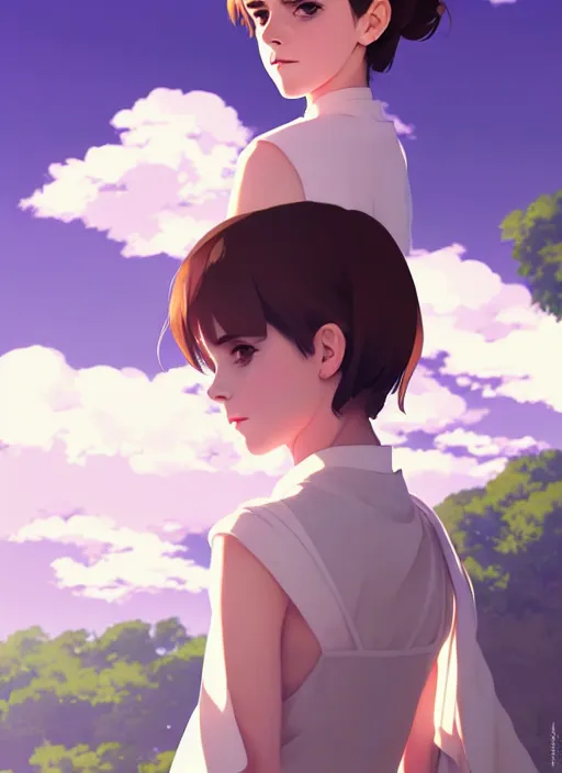 Prompt: portrait of a emma watson by ilya kuvshinov, cloudy sky background lush landscape illustration concept art anime key visual trending pixiv fanbox by wlop and greg rutkowski and makoto shinkai and studio ghibli