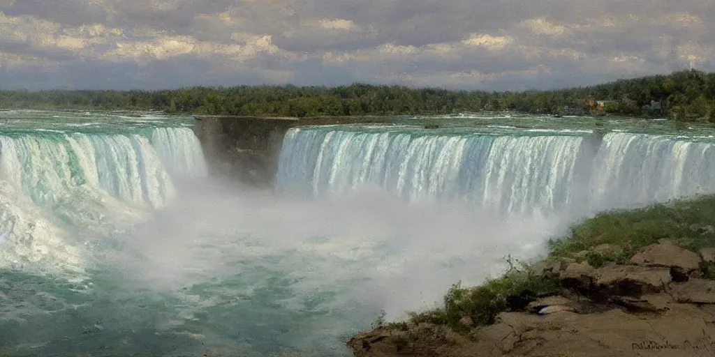 Prompt: niagara falls by richard schmid!!!!!!!!!!!!!!!!!!!!!!!!!!!!!