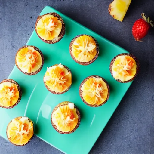 Image similar to pineapple pizza cupcake, food photography