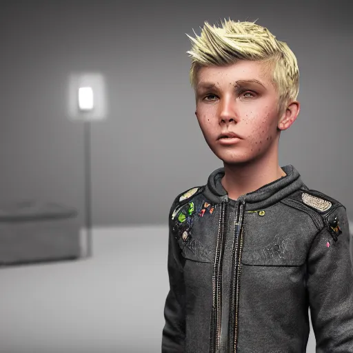 Image similar to detailed unreal engine 5 render of a blonde boy with face tattoos