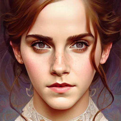 Prompt: beautiful detailed picture of a emma watson, radiant light, art nouveau, intricate, elegant, highly detailed, symmetrical face, my rendition, digital painting, artstation, concept art, smooth, sharp focus, illustration, art by artgerm and greg rutkowski and alphonse mucha