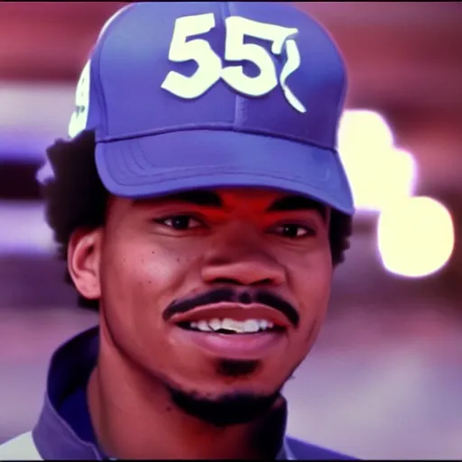 Image similar to a cinematic film still of Chance The Rapper starring in Blue Streak (1999), shallow depth of field