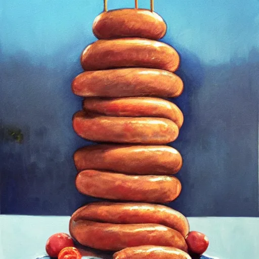 Image similar to sausage tower. hyperdetailed photorealism