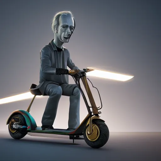 Prompt: Immanuel Kant rides an electric scooter , dramatic lighting, CGsociety, hypermaximalist, golden ratio, environmental key art, octane render, weta digital, micro details, 3d sculpture, structure, ray trace 8k