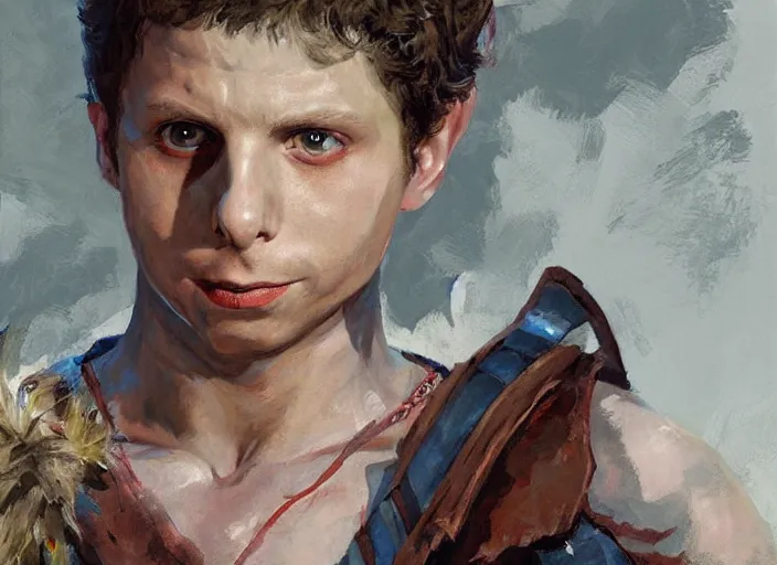 Image similar to a highly detailed beautiful portrait of michael cera as kratos, by gregory manchess, james gurney, james jean