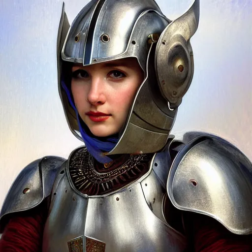 Prompt: head and shoulders portrait of a pretty female knight. metal armor, open barn owl helmet. elegant, highly detailed, digital painting, artstation, concept art, symmetry, smooth, sharp focus, illustration, art by artgerm and rutkowski and mucha by theodore ralli and nasreddine dinet and anders zorn and nikolay makovsky and edwin long
