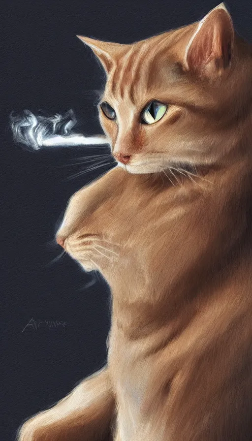 Prompt: cat smoking a cigarette, by artstation