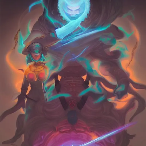 Prompt: shogun breast emitting energy beam by peter mohrbacher
