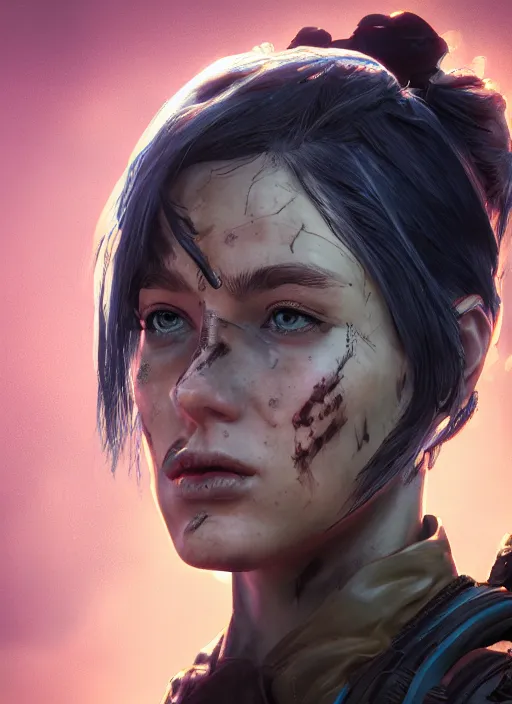 Prompt: A comic book style portrait painting of a female ranger in a post apocalyptic setting, unreal 5, DAZ, hyperrealistic, octane render, dynamic lighting
