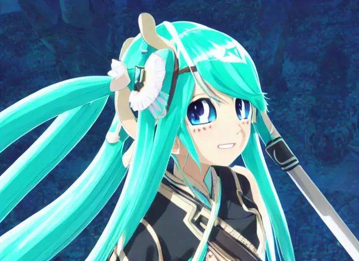 Image similar to hatsune miku in breath of the wild. ; weekly shonen jump issue 1 4, cover, 2 0 0 0 clannad shuffle toheart event'anime pattern of illustration japanese very very beautiful cute girls doing cute things trending on artstation pixiv makoto shinkai smiling super heterochromia detailed eyes eyebrowless symmetry face visual novel hairpin star