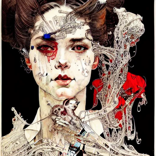 Prompt: portrait painted in norman rockwell style drawn by vania zouravliov and takato yamamoto, inspired by cyberpunk, intricate acrylic gouache painting, high detail, sharp high detail, artstation