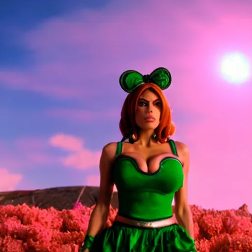 Image similar to cinematic scene with eva mendes as jolyne from jojo's bizarre adventure, live action film, stone ocean, dramatic, small details, volumetric lighting, still frame