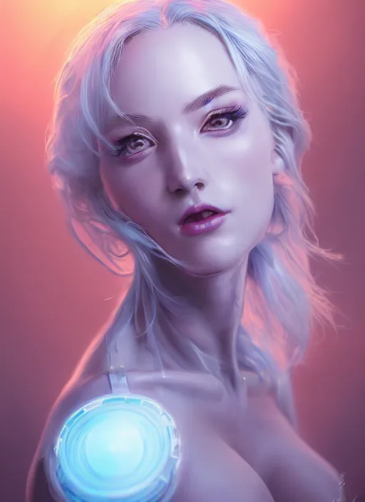 Image similar to beautiful fashion goddness, strapless dress, character portrait in the style of thomas river and artgerm, wlop, cinematic lighting, hyperdetailed, 8 k realistic, symmetrical, global illumination, radiant light, halo, love and mercy, frostbite 3 engine, cryengine, dof, trending on artstation, digital art, chanel