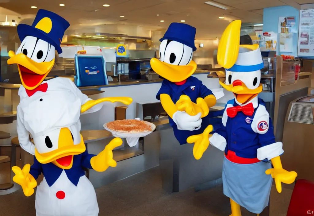 Image similar to donald duck working in mcdonalds