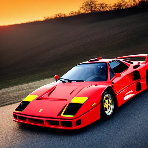 Prompt: ferrari f 4 0, photo of the year, golden hour, highly detailed