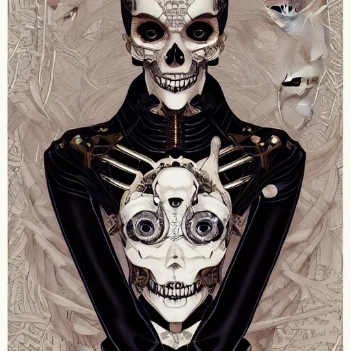 Image similar to anime manga skull portrait young woman skeleton, robot cyborg, intricate, elegant, highly detailed, digital art, ffffound, art by JC Leyendecker and sachin teng