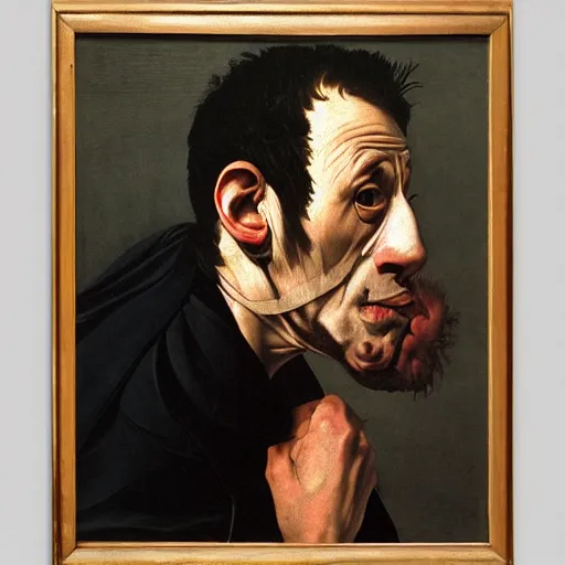 Image similar to portrait of a man with nasal fracture, by Caravaggio