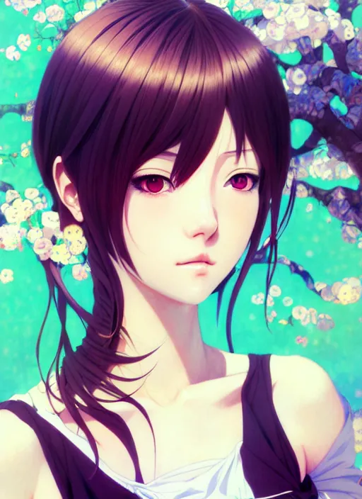 Image similar to portrait of beautiful young anime girl, cute-fine-face, pretty face, realistic shaded Perfect face, fine details. Anime, cyberpunk, highly detailed, artstation, illustration, art by Ilya Kuvshinov and Gustav Klimt and final fantasy