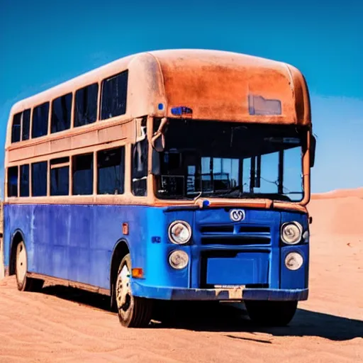 Image similar to Blue bus transformer fight in a desert