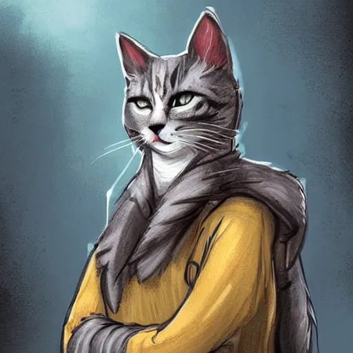 Prompt: digital art, humanoid homeless cat, concept art, d & d, fantasy