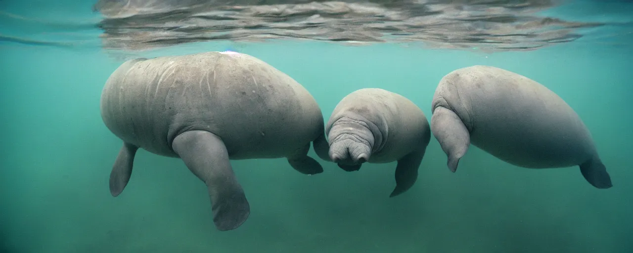 Prompt: manatees eating spaghetti underwater in the ocean, canon 5 0 mm, in the style of wes anderson, kodachrome