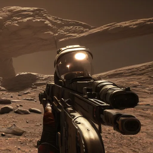 Image similar to new call of duty ps 5 game set on mars, 8 k, hd,