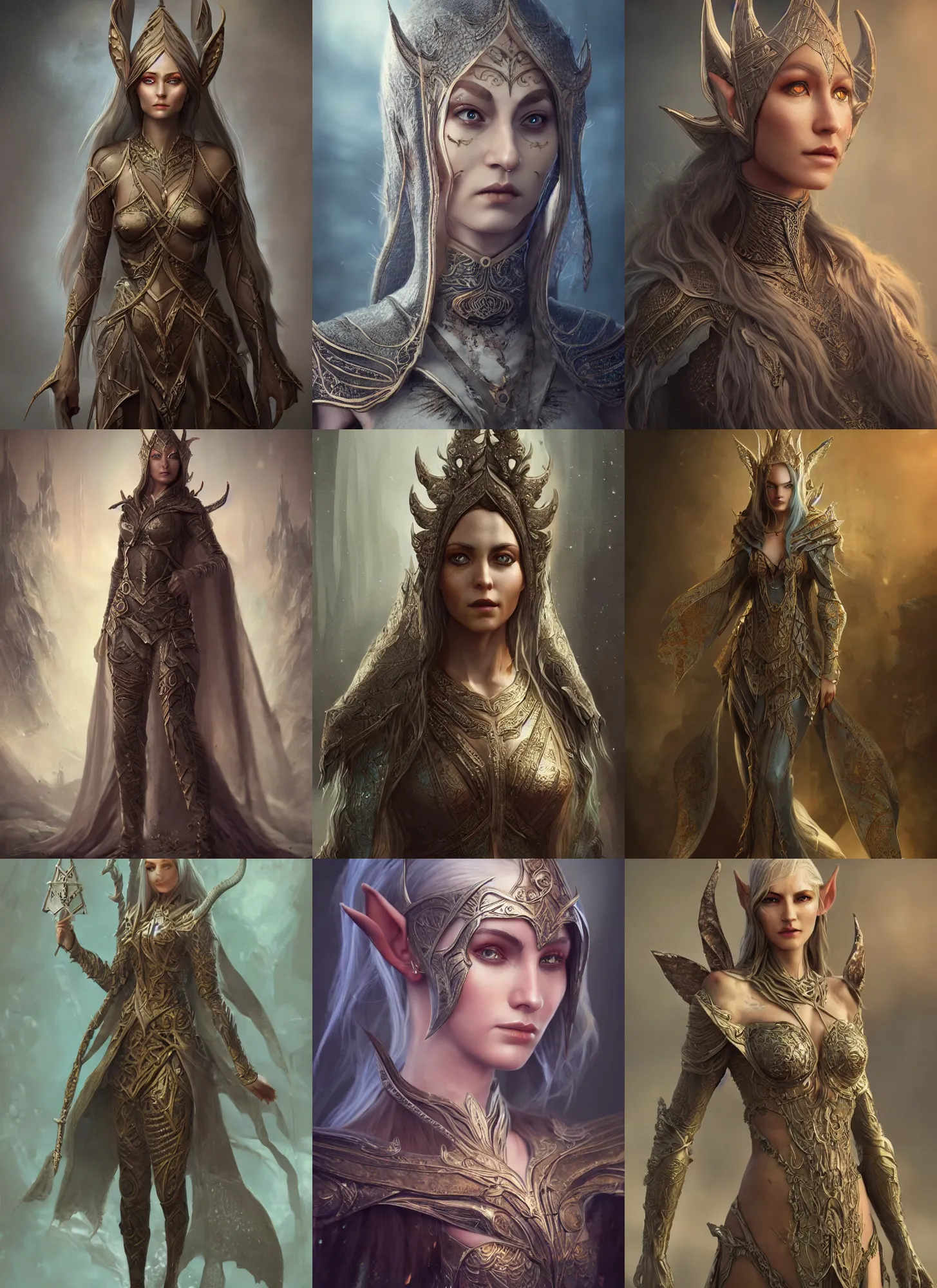 Prompt: full body concept, very fine art oil painting of a d & d style elven female with a very beautiful face and centered eyes wearing intricate clothing, ultra detailed, octane render, 4 k, dystopian, micro details