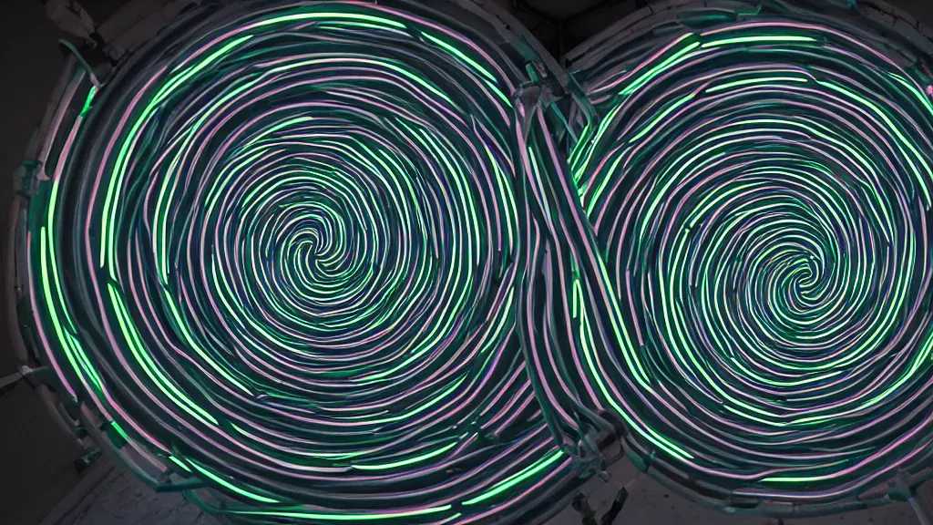 Prompt: a neon symmetrical endless spiral, 8 k, rim lighting, lumen global illumination