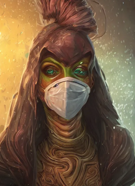 Image similar to renata glasc, from league of legends, chemical baroness wearing a toxic mask, au naturel, y siames, hyper detailed, digital art, trending in artstation, cinematic lighting, studio quality, smooth render, unreal engine 5 rendered, octane rendered, art style by klimt and nixeu and ian sprigger and wlop and krenz cushart