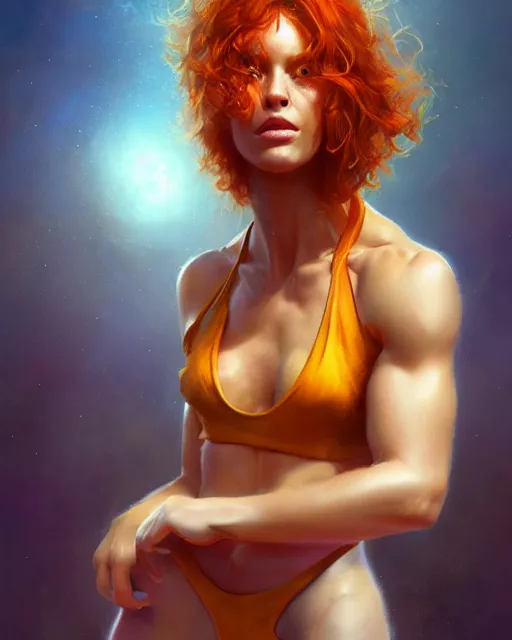 Prompt: actress wearing halter top, perfect face, flowing ginger hair, abs, cinematic, stunning, athletic, strong, agile, highly detailed, psychedelic, digital painting, artstation, smooth, hard focus, illustration, art by jessica rossier and and brian froud