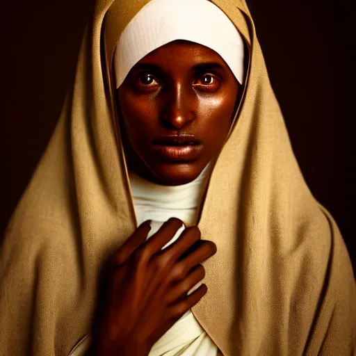 Image similar to photographic portrait of a stunningly beautiful renaissance ethiopian nun female in soft dreamy light at sunset, contemporary fashion shoot, by edward robert hughes, annie leibovitz and steve mccurry, david lazar, jimmy nelsson, breathtaking, 8 k resolution, extremely detailed, beautiful, establishing shot, artistic, hyperrealistic, beautiful face, octane render