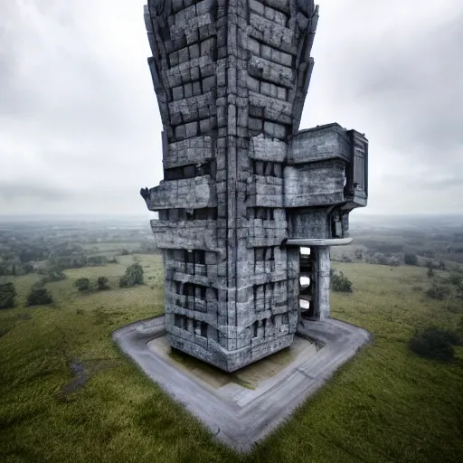 Image similar to scifi brutalist castle so tall it reaches space, photography