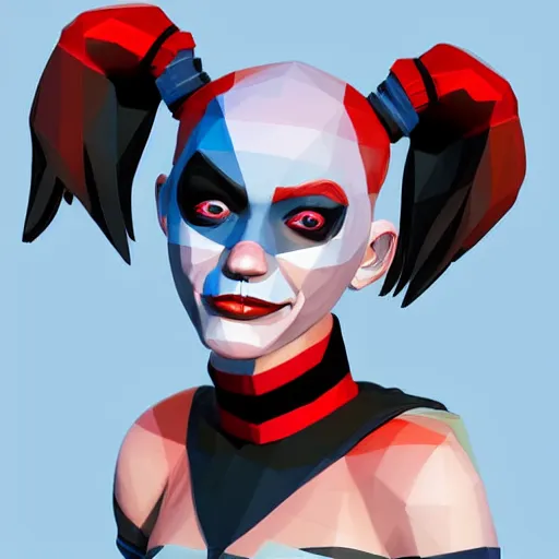 Prompt: digital art, low poly 3d render of Harley Quinn but she's a beautiful young ape with long pony tails on either side of her head, illustration, comic, by James Jean, artgerm, octane render, by John Coltrane and Marc Simonetti, Manic, graffiti, kinemacolor, colorful, high detail of the face, full body