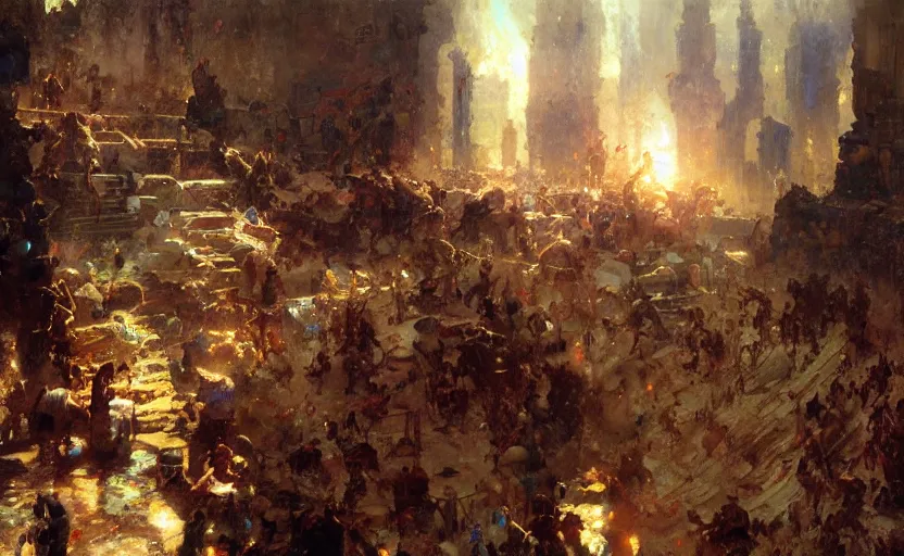 Image similar to Herobrine breaking the reality,insanity, painting by Gaston Bussiere, Craig Mullins
