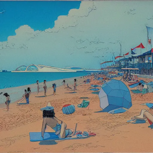 Image similar to a singaporean beach, by moebius