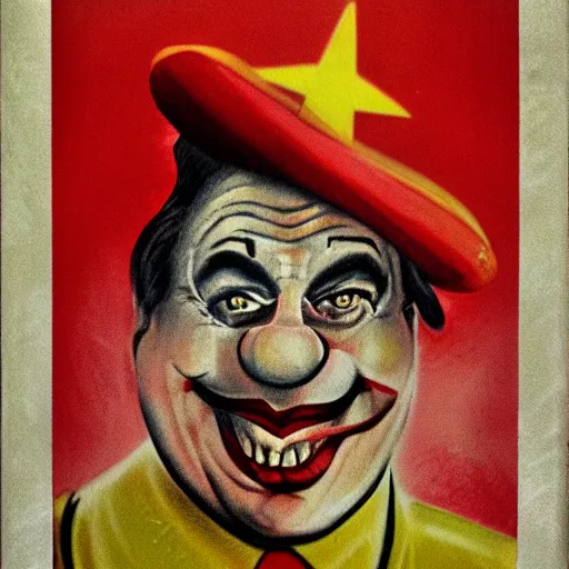 Image similar to communist clown portrait, soviet propaganda art style